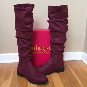 CATHERINE Catherine Malandrino Toni Deep Red Faux Suede Slouched Knee High Boot